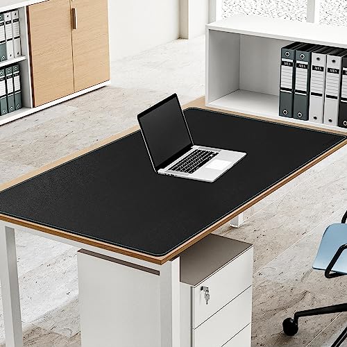 CENNBIE Leather Desk Mat Large, 43.6" x 23.6" Extended Mouse Pad (Black) | Premium stitched edges resist wear. Easy to clean. Protects desk from spills, stains ,scratches. Smooth glide. Office & home. - color: Black, size: 23.6" x 43.6"