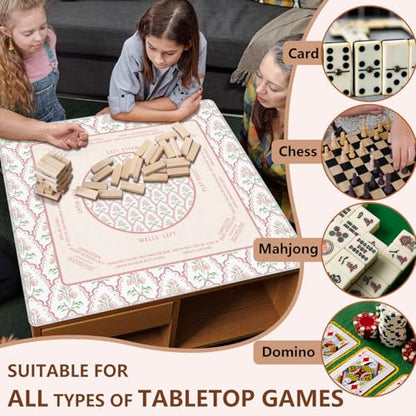 Pink and Green Floral Mahjong Mat 31.5"x31.5", Grandmillennial Flower Non-Slip Noise Reduction Gaming Mat for American Mahjong Poker Card Board Games Dominoes - color: Pink and Green Fower