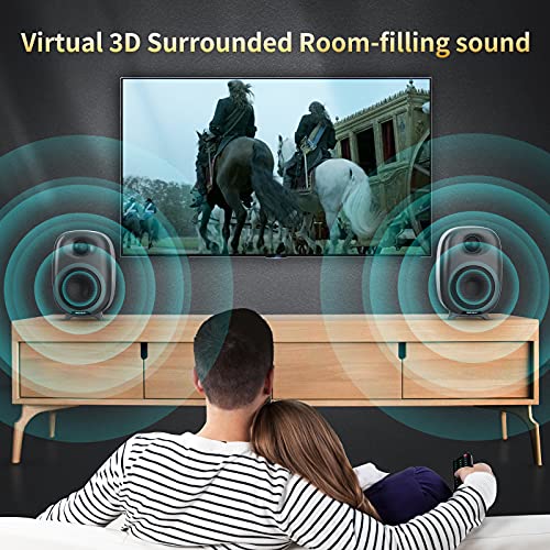BESTISAN Boookshelf Speaker, 50 Watt Powered Bookshelf Speaker with Bluetooth 5.0 and Wired Optical RCA Input Port, Bass and Treble Adjustable, Deep Bass, 3 Audio Mode Design (Black) - color: Black