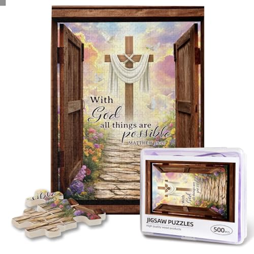 Cross Puzzles for Adults 500 Pieces Inspirational Catholic Cross Sunset Jigsaw Puzzle Motivational Spiritual Religious Bible Wall Art Pictures Home Decor - color: Christian Cross Puzzle, size: 500PCS