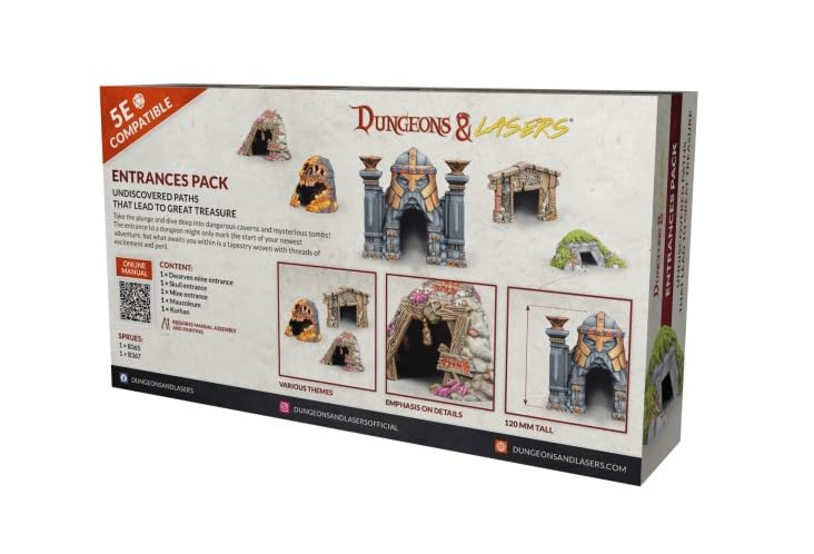 Dungeons & Lasers: Entrances Pack - 5 Detailed Entrances for Miniatures - DND Terrain Set for Tabletop RPG Games 5E Compatible - Unpainted and Unassembled - Ages 14+
