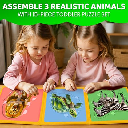 QUOKKA Step Up Magnetic Puzzles for Toddlers 1-3, Wild Animals Puzzle Set in One Book, Travel Games for Kids 3-5, Screen Free Toy for Toddlers and Preschoolers - color: Safari2