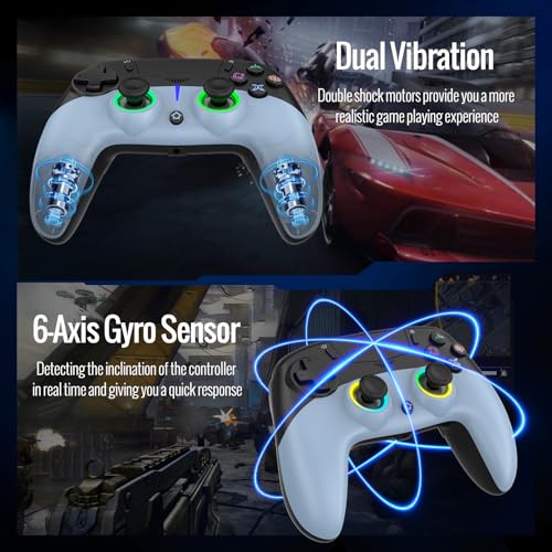 BETMI Wireless Controller for PS-5/Pro/Slim/PC (Black/Blue) | Hall Effect Joystick & Trigger/Macro/6-Axis Gyro Sensor/Dual Vibration/Built-in Speaker/3.5mm Audio Jack/RGB Light - color: Black/Blue