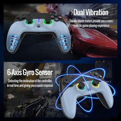 BETMI Wireless Controller for PS-5/Pro/Slim/PC (Black/Blue) | Hall Effect Joystick & Trigger/Macro/6-Axis Gyro Sensor/Dual Vibration/Built-in Speaker/3.5mm Audio Jack/RGB Light - color: Black/Blue