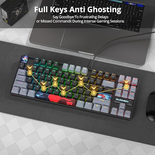 75% Mechanical Gaming Keyboard with Red Switch, RGB LED Backlit Keyboard Black, 87 Keys Compact TKL Wired Computer Keyboard for Windows Laptop PC Gamer (87 Dark) - color: 87 Dark/Red Switch