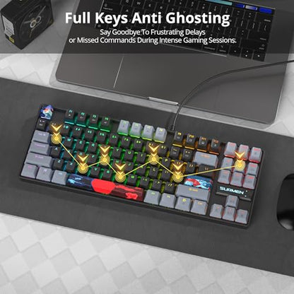 75% Mechanical Gaming Keyboard with Red Switch, RGB LED Backlit Keyboard Black, 87 Keys Compact TKL Wired Computer Keyboard for Windows Laptop PC Gamer (87 Dark) - color: 87 Dark/Red Switch