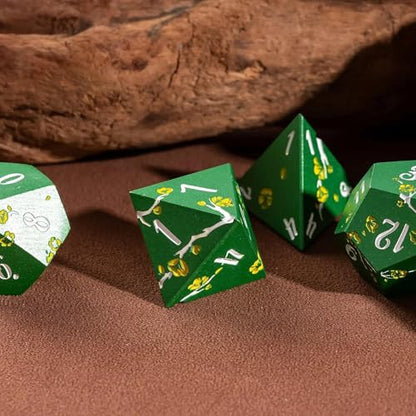 UDIXI DND Metal Dice Set Green, Flower Solid Metal RPG Dice Set for D&D | Yellow Flower, Metal Case Packaging, Heavy Metal Dice, D&D Gift, for Dungeons and Dragons Role Playing Games Tabletop Games - color: Green-white