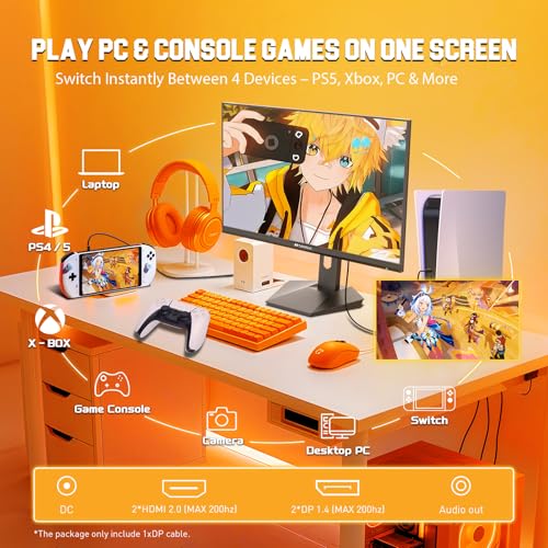 SANSUI Gaming Monitor 27 inch 1440p 200Hz 180Hz, WQHD Fast IPS 1ms Computer Monitor, FreeSync Premium | Brightness 400Nits | 130% sRGB | 10Bits | HDR | ErgoStand | VESA Mount | 2×DP 1.2 & 2×HDMI - size: 27.00001