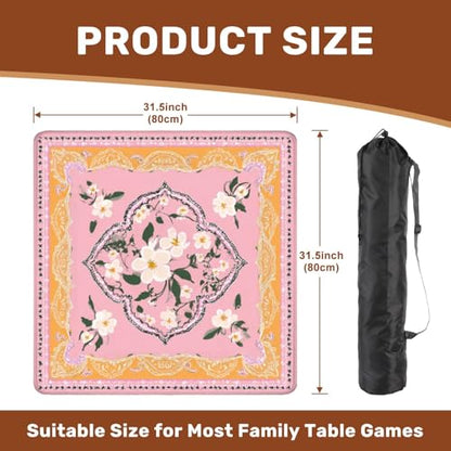 Mahjong Mat 31.5" x 31.5" Floral Bandana Pink White Blossoms Non-Slip Noise Reduction Mahjong Tiles Table Cover for Dominoes Poker Card Board and Tile Games - color: Color4