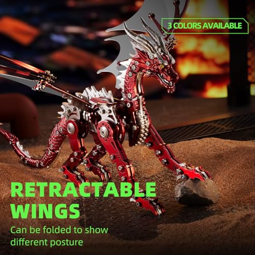 OreilleStar 3D Metal Dragon Puzzle, Mechanical Model Building Kit, Green and Red Assembly Puzzle for Adults Gift (Red Dragon) - color: Red Dragon