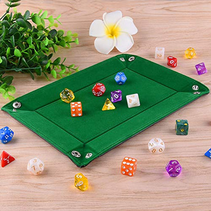 SIQUK Double Sided Dice Tray Folding Rectangle PU Leather and Dark Green Velvet Dice Holder - color: Dark Green