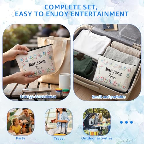 160 Pcs Mahjong Playing Cards Set American Style 3.4" x 2.2" Large Print with Storage Bag, 4 Dices, 100 Poker Chips Indicator Portable Mahjong Tiles Beginners Adults Gift for Travel Home Table