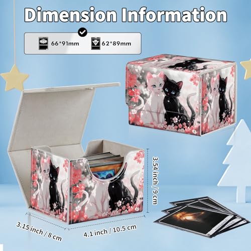 for MTG Commander Deck Box,Card Deck Box for Trading Yugioh MTG,Fits 100 Double Sleeved Cards,PU Leather Strong Magnet Case for Magic Commander TCG CCG,Pink Flower Cat - color: Pink Flower Cat