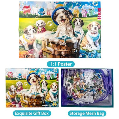 100 Piece Puzzles for Kids Ages 4-6 6-8 8-10 Year Old - Puppies and Bubbles, 100 Pieces Jigsaw Puzzles for Kids, Children Learning Educational Toys Gift for Boys and Girls - size: Dogs Puzzles