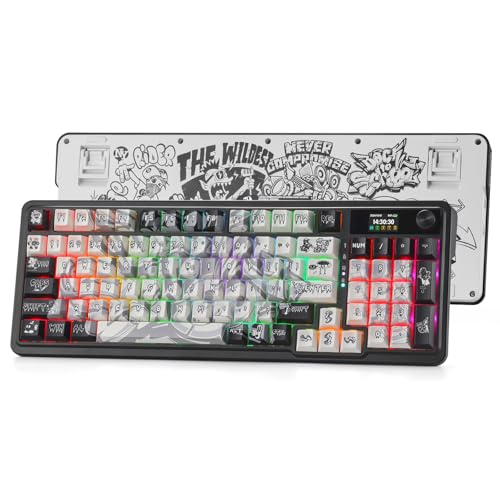 Redragon K719 PRO Wireless Gasket Gaming Keyboard w/Hype Screen & Knob, 95 Keys Mechanical Keyboard, Easy-Control 1.14’’ TFT Info Display, 5-Layer Noise Dampening, Street Graffiti Dye-Sub PBT Keycaps - color: Street Graffiti