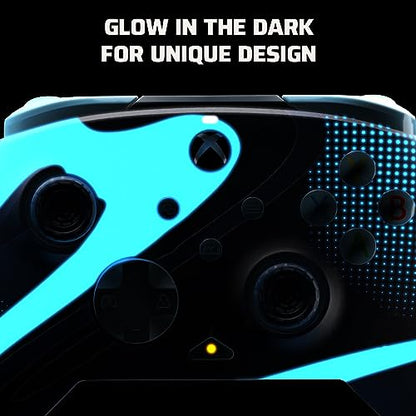 PDP Gaming REMATCH GLOW Enhanced Wired Controller: Licensed Xbox Series X|S Gamepad, Xbox One, Windows PC, Mappable Back Buttons, Audio Controls, Customizable Companion App: Blue Tide Glow in the Dark - color: Blue Tide (Glow in the Dark), style: Controll