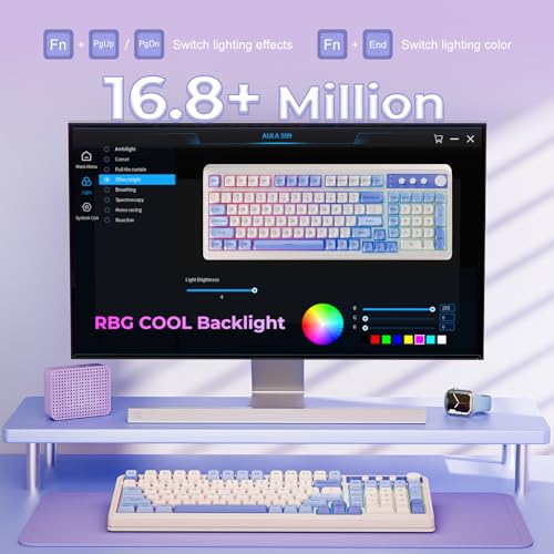 AULA 99 Key Purple Keyboard, Wireless Gaming Keyboard with Number Pad | RGB Backlit,Programmable,Creamy Sounding,Tri-Mode BT/2.4GHz/USB-C,2000mAh Membrane Keyboard,Thocky Computer Keyboards - color: Purple-Beige