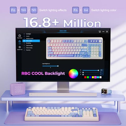 AULA 99 Key Purple Keyboard, Wireless Gaming Keyboard with Number Pad | RGB Backlit,Programmable,Creamy Sounding,Tri-Mode BT/2.4GHz/USB-C,2000mAh Membrane Keyboard,Thocky Computer Keyboards - color: Purple-Beige