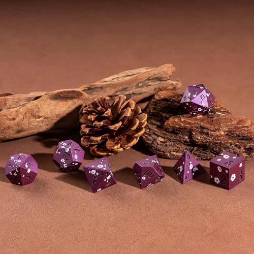 UDIXI DND Metal Dice Set, Flower Solid Metal RPG Dice Set Purple for D&D | White Flower, Metal Case Packaging, Heavy Metal Dice, D&D Gift, for Dungeons and Dragons Role Playing Games Tabletop Games - color: Purple-black