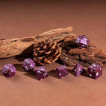 UDIXI DND Metal Dice Set, Flower Solid Metal RPG Dice Set Purple for D&D | White Flower, Metal Case Packaging, Heavy Metal Dice, D&D Gift, for Dungeons and Dragons Role Playing Games Tabletop Games - color: Purple-black