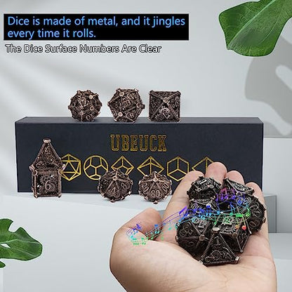 DND Metal Dice Set, UBEUCK 7PCS Gear Metal DND Dice Set for Dungeons & Dragons Board Games Boxes(Ancient Nickel Gear) - color: Ancient Nickel Gear