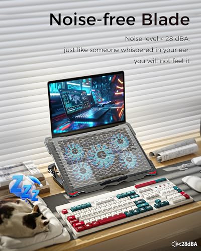 AICHESON Laptop Cooling Pad 5 Fans Up to 17.3 Inch Heavy Notebook Cooler, Blue LED Lights, 2 USB Ports, S035, Blue-5fans - color: Blue