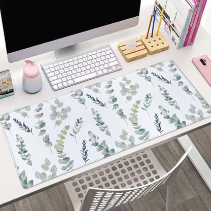 Gaming Large Mouse Pad with Stitched Edges, Watercolor Eucalyptus Branches Pattern Desk Mat, Extended Keyboard Pad, Non-Slip Rubber Base Desk Pad for Keyboard and Mouse, 31.5X11.8 inch - color: Watercolor Eucalyptus Branches Pattern