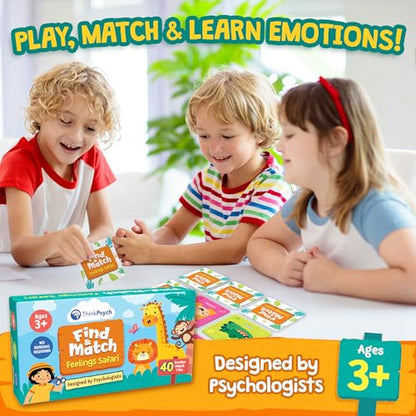 ThinkPsych Find & Match - Feelings Safari | Emotions Matching Game for Kids | Therapy Games for Kids | Social Emotional Learning Activities | Play Therapy Toys for Counselors | Ages 3+
