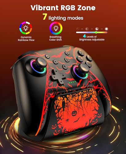 Switch 2 Pro Controller with Charging Dock, 1000mAh Battery, Wireless Bluetooth Controller with Hall Effect Joysticks & Triggers, for Switch2/Switch/Switch OLED/Switch Lite, with 7 Light Modes/Paddle/Turbo/Motion - color: Orange