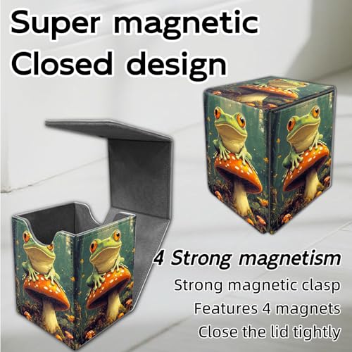 for MTG Deck Box, Trading Card Storage Case Holds 100+ Sleeved Cards, Frog on Red Mushroom Magnetic Closure Durable Deck Holder for Magic The Gathering, TCG & Commander - color: Frog on Red Mushroom