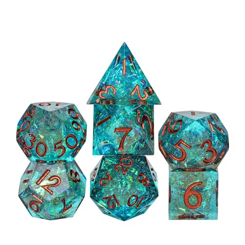 7PCS DND Dice Set,Handmade Sharp Edge Dice Set D&D RPG Polyhedral Die,for Dungeons and Dragons TTRPG Games Roleplaying Games Pathfinder,with Gift Box(Blue and Black) - color: Blue and Black