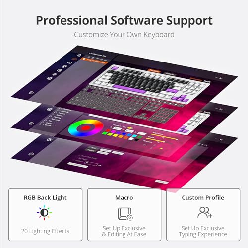Owpkeenthy 75 Percent Gaming Keyboard Gasket Mounted with Pre-lubed White Switch, 87 Key Wired Mechanical Keyboard Hot Swappable RGB Backlit for MAC Win (R-Purple) - color: R-Purple/White