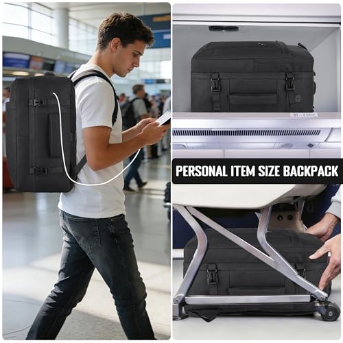 HILOMON Black Travel Backpack for Men Women, TSA Approved Personal Item Size fit for 18x14x8 Under Seat Backpack for Airplanes 15.6inch Laptop 30L Luggage Carry On Bag
