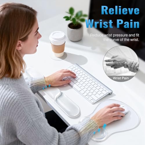 Ospelelf Mouse Pad with Wrist Rest Set Gel Ergonomic Keyboard Wrist Support Anti-Slip Rubber Bottom Office Women Desk Accessories for Computer, Laptop and Gaming, Clear - color: Clear, style: Keyboard Rest + Mouse Rest + Coaster