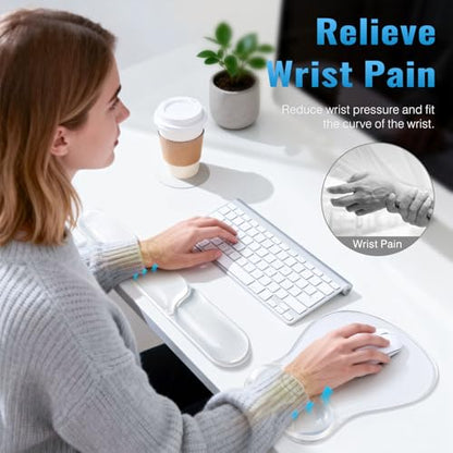 Ospelelf Mouse Pad with Wrist Rest Set Gel Ergonomic Keyboard Wrist Support Anti-Slip Rubber Bottom Office Women Desk Accessories for Computer, Laptop and Gaming, Clear - color: Clear, style: Keyboard Rest + Mouse Rest + Coaster