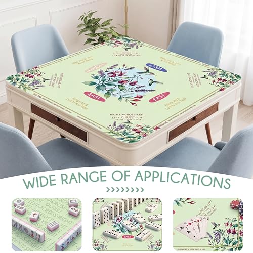 Green American Mahjong Mat Set with Carrying Bag and Gift Box for Home Game | Mahjong mat with rules, Hummingbird Floral, Natural Rubber Base, Noise Dampening Microfiber, Waterproof, Travel Ready - color: Green