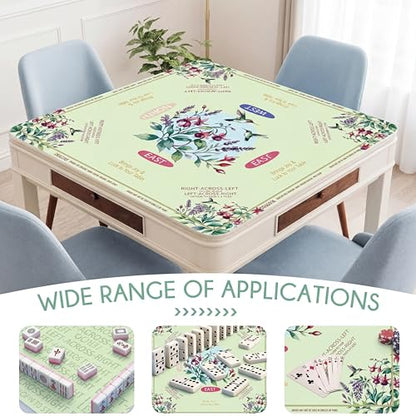 Green American Mahjong Mat Set with Carrying Bag and Gift Box for Home Game | Mahjong mat with rules, Hummingbird Floral, Natural Rubber Base, Noise Dampening Microfiber, Waterproof, Travel Ready - color: Green