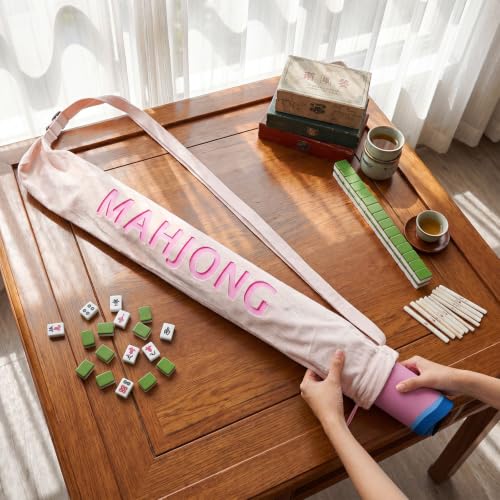 35 Inch Long Velvet Mahjong Mat Bag Cute Double Strapped Drawstring Mahjong Mat Holder Lightweight Carrying Bag for Board Games Outdoor Travel Storage-Mat Not Include(Pink,1 Pc) - color: Pink
