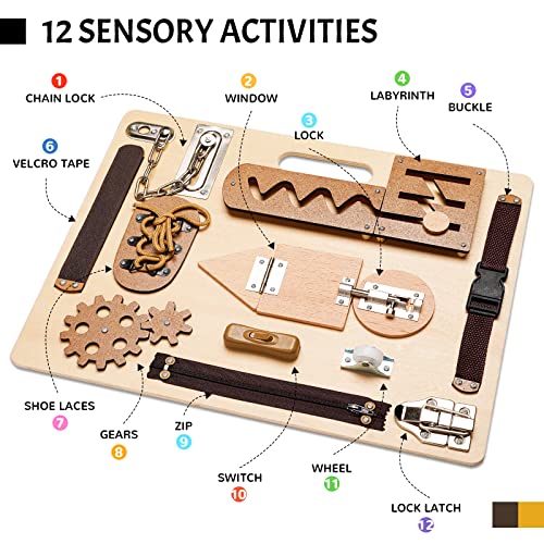 Montessori Busy Board for Toddlers, Wooden Sensory Toys, Preschool Learning Activities for Fine Motor Skills Travel Toy, Basic Life Skills Educational Gifts for 1, 2, 3 Years Old Kids Boys Girls | Preschool Learning Activities, Basic Life Skills, Fine Mot