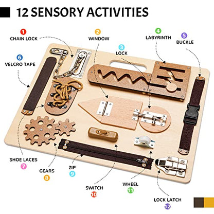 Montessori Busy Board for Toddlers, Wooden Sensory Toys, Preschool Learning Activities for Fine Motor Skills Travel Toy, Basic Life Skills Educational Gifts for 1, 2, 3 Years Old Kids Boys Girls | Preschool Learning Activities, Basic Life Skills, Fine Mot