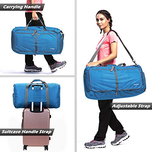 Gonex Large Foldable Travel Duffle Bag with Shoes Compartment, Packable Lightweight Water Repellent Duffel Bag for Camping Gym Weekender Bag - color: Sky Blue, size: 150L