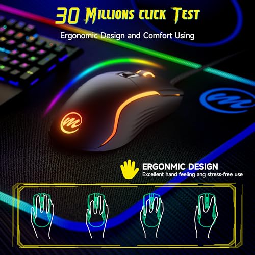 memzuoix Wired Gaming Mouse with RGB - 6 Adjustable DPI up to 12800, 6 Buttons, 12 Lighting Modes, Ergonomic Design with Anti-Slip Rubber Wheel, 5.6ft Braided Cable for PC/Mac/Windows - Black - color: Black