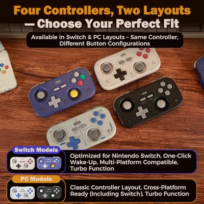 IINE Retro Pocket Game Controller with Hall Effect Joysticks, Switch 1 & 2 Compatible, Wireless Gamepad for Steam Deck, PC, Android, iOS, Customizable D-Pad, Vibration & Motion Control (Grey) - color: Grey