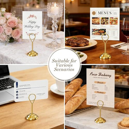 Urban Deco 16 Pieces Table Card Holder Place Card Holders 4 inches Steel Card Holders for Photos, Food Signs, Memo Notes, Weddings, Restaurants, Birthdays (Gold Round) - color: Gold Round