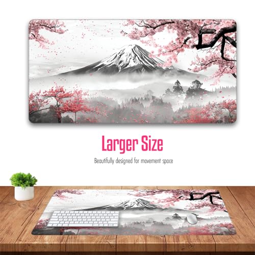VNDL Large Japanese Gaming Mouse Pad, White and Red, Premium Non-Slip Anime Desk Pad for Office, Extended XL XXL Mouse Mat and Laptop Pad, Waterproof and Stiched Edges 31.5 x 15.7 in (mt2) - color: mt2
