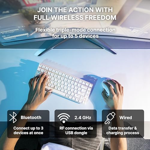 K33 Compact Wireless, 75% Mem-chanical Gaming Keyboard, Multi Device, Bluetooth, 2.4 GHz & Wired Mode, RGB-Lighting, IP54 Dust & Splash-Resistant (White) - color: White
