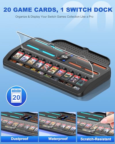 Upgraded Switch 2 Storage Dock for Nintendo Switch 2 Joycons&Console, [20 Game Card Slots] All-in-one Joy-Con 2 Charging Docks, Compact Organizer Station for Bedroom & Gaming Setup,L