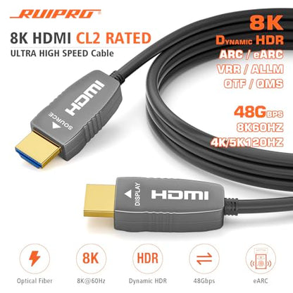 8K Fiber Optic HDMI 2.1b Cable, 48Gbps, 8K60, 4K120, HDR, eARC, 50FT | Fiber Optic Transmission Reduces EMI and Signal Loss vs Copper Cables for Stable 4K@120Hz Gaming and Long-Distance 8K Video - color: B-8K Fiber Gen3/C, size: 50FT