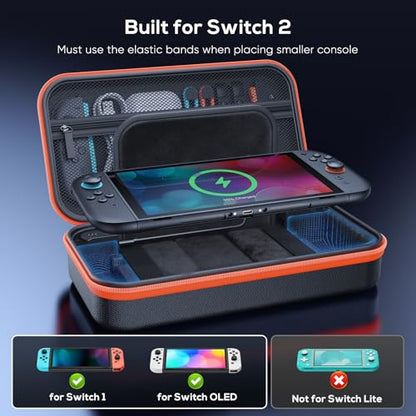 FASTSNAIL Charging Case for Nintendo Switch 2, Built in 37000mWh Battery, PD 18W Fast Charging Power Case, High Capacity Storage Carrying Cases with 9 Game Card Slots, Hard Protective Bag for Switch 2 - size: 3.9 inch