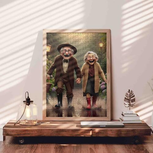 Old Couple in The Rain Jigsaw Puzzles Comical Old Folks 1000 Pieces for Adults Grandpa and Grandma Playing in The Water Puzzles for Family or Friends - color: Old Woman-a29